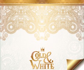 Gold with white floral ornaments background vector illustration set 06
