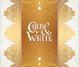 Gold with white floral ornaments background vector illustration set 07