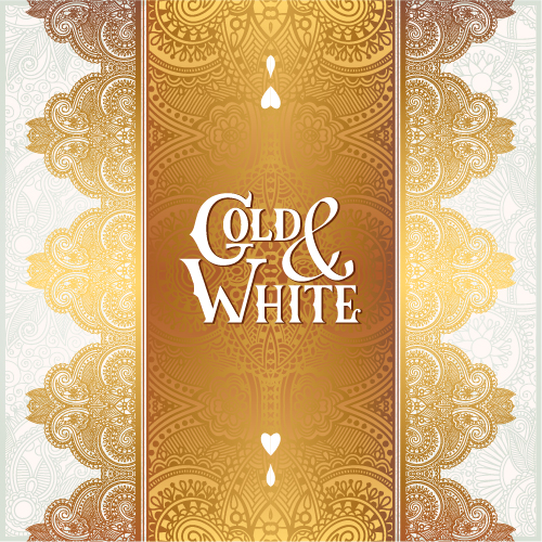 Gold with white floral ornaments background vector illustration set 07