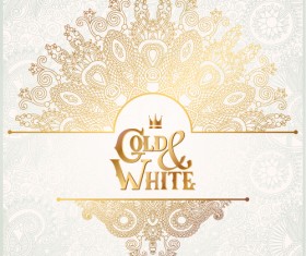 Gold with white floral ornaments background vector illustration set 11