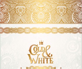Gold with white floral ornaments background vector illustration set 12