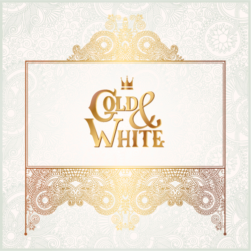 Gold with white floral ornaments background vector illustration set 16