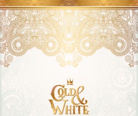 Gold with white floral ornaments background vector illustration set 17