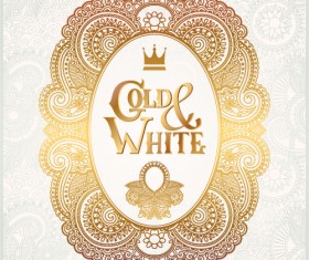 Gold with white floral ornaments background vector illustration set 18