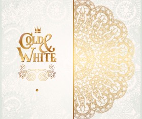 Gold with white floral ornaments background vector illustration set 19