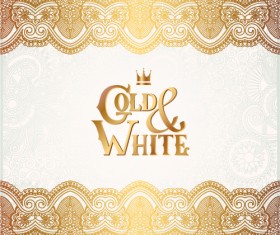 Gold with white floral ornaments background vector illustration set 20