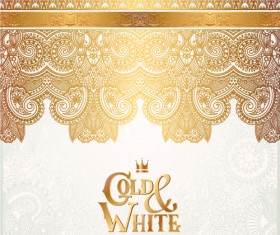 Gold with white floral ornaments background vector illustration set 21