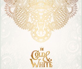 Gold with white floral ornaments background vector illustration set 24
