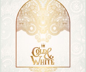 Gold with white floral ornaments background vector illustration set 25