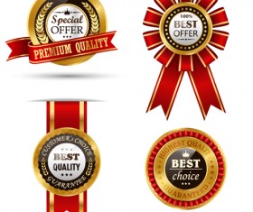 Golden Quality labels with red ribbon vector
