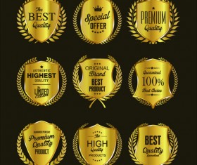 Golden badge with laurel wreaths vector material 02