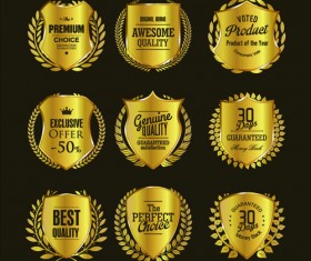 Golden badge with laurel wreaths vector material 03