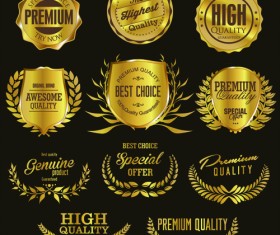 Golden badge with laurel wreaths vector material 04