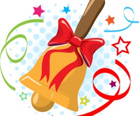 Golden bell with red bow vector material 01