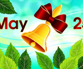 Golden bell with red bow vector material 02