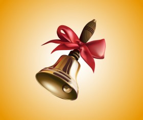 Golden bell with red bow vector material 03