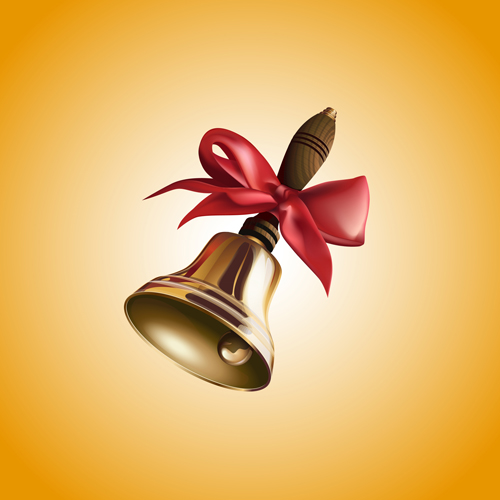 Golden bell with red bow vector material 03