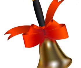 Golden bell with red bow vector material 04