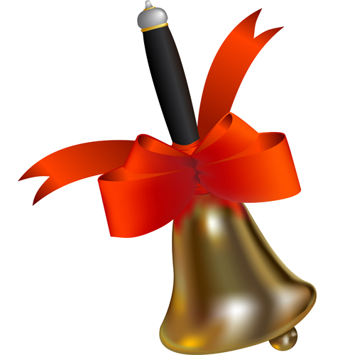Golden bell with red bow vector material 04