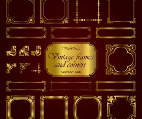 Golden vintage frames and corners set vector