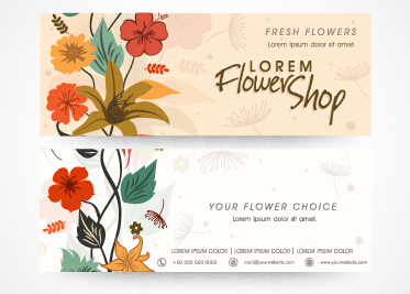 Hand drawn banners flower vectors 01