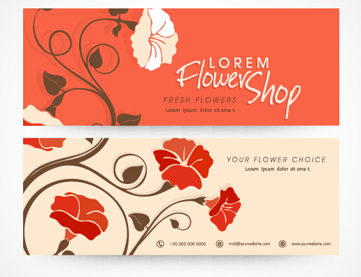 Hand drawn banners flower vectors 03