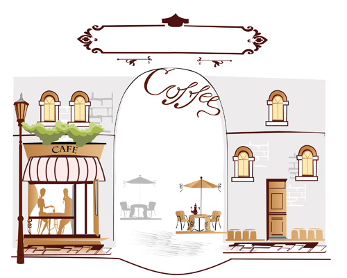 Hand drawn street cafe elements vector set 01