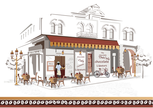 Hand drawn street cafe elements vector set 02