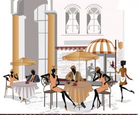 Hand drawn street cafe elements vector set 03