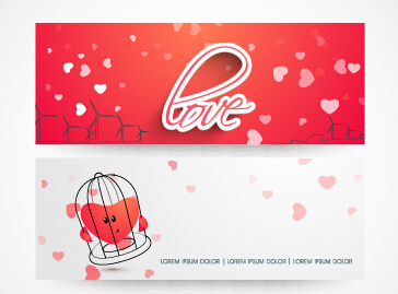 Love with heart banners vector material 01