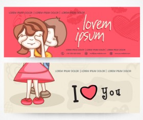 Love with heart banners vector material 02