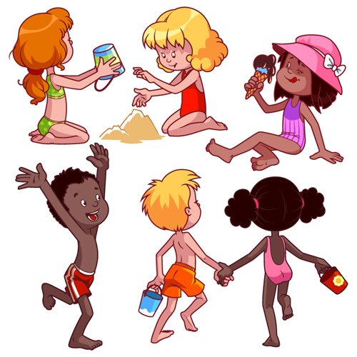 Lovely kids children cartoon graphics vector set 10