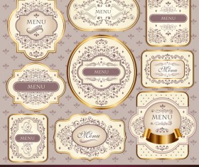 Ornate menu gold labels vector material