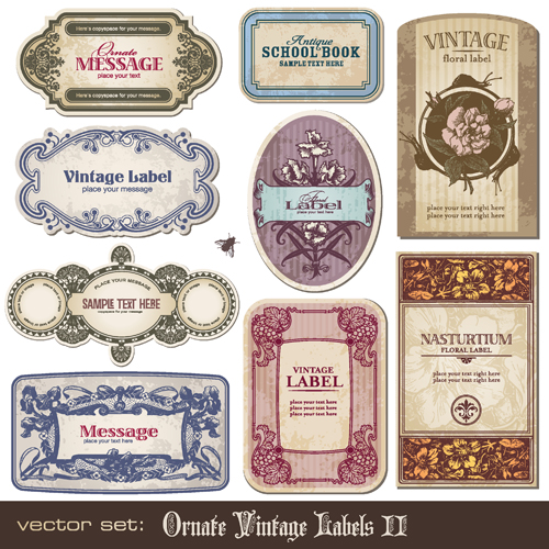 Ornate vintage labels grunge vector