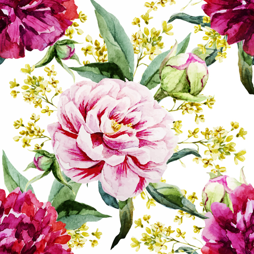 Download Peony watercolor drawn seamless pattern vector free download