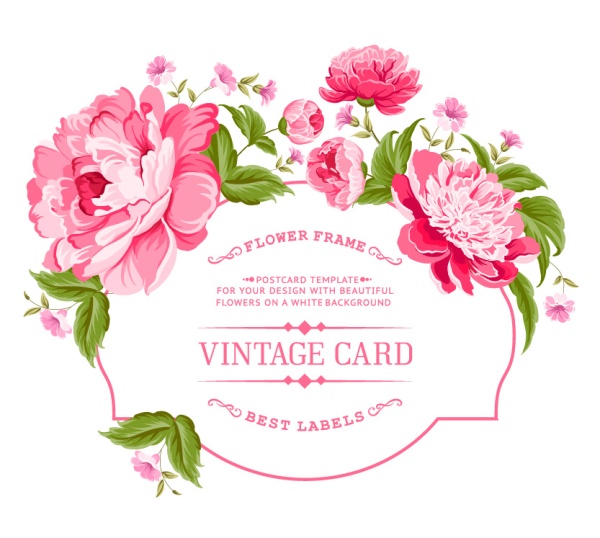Pink peony frame vintage card vector free download