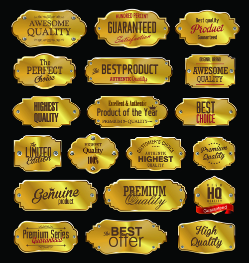 Premium Quality Golden labels shiny vector set