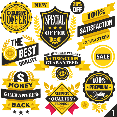Premium quality black with yellow labels and badges vector 02