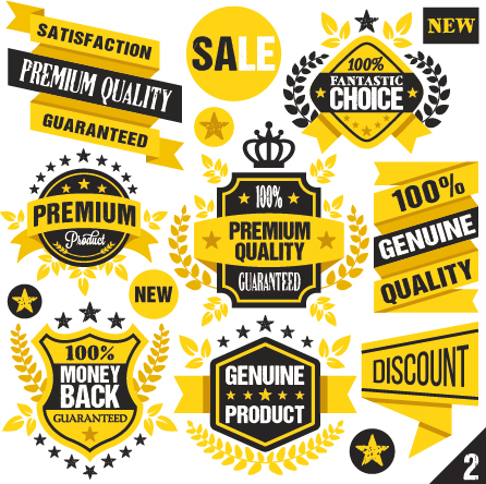 Premium quality black with yellow labels and badges vector 03
