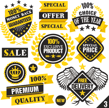 Premium quality black with yellow labels and badges vector 04