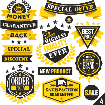 Premium quality black with yellow labels and badges vector 05