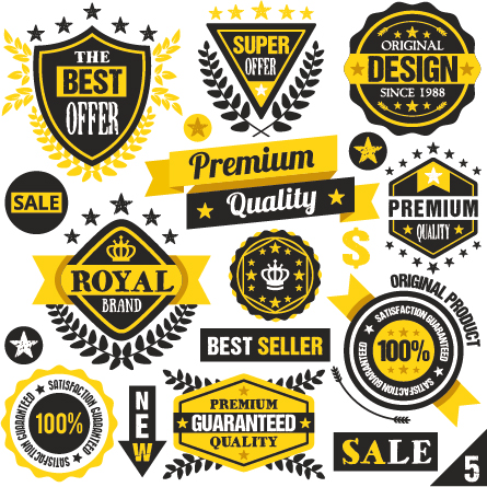 Premium quality black with yellow labels and badges vector 06