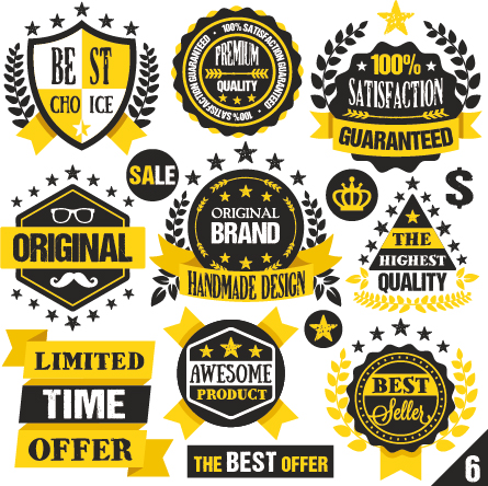 Premium quality black with yellow labels and badges vector 07