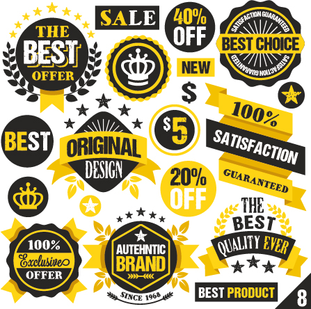 Premium quality black with yellow labels and badges vector 09