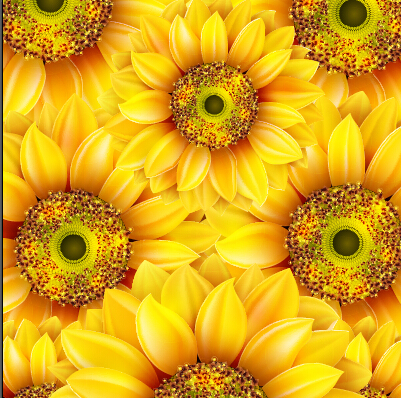 Realistic sunflowers vector seamless pattern 02