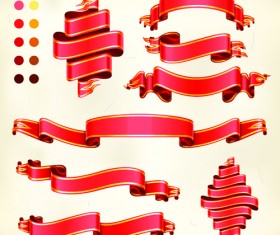 Red ribbon banners set vector 01