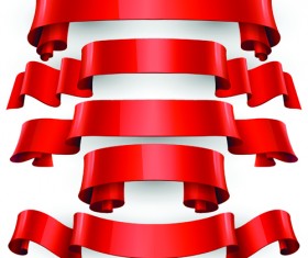 Red ribbon banners set vector 02