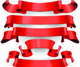 Red ribbon banners set vector 03