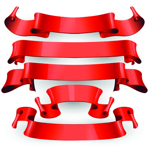 Red ribbon banners set vector 03