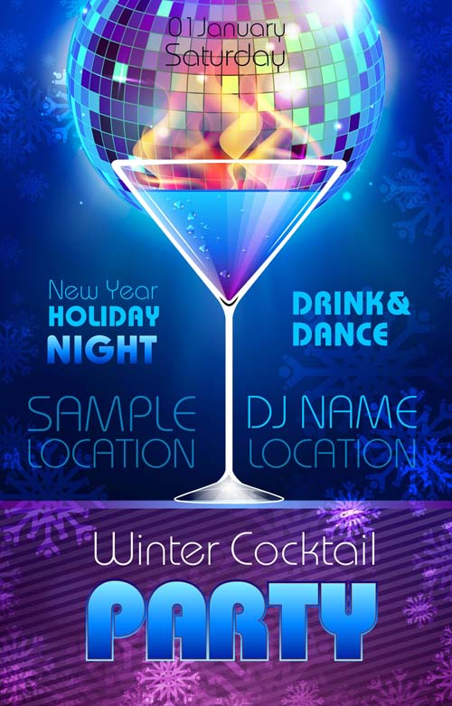 Romantic club cocktail party flyer vector material 04